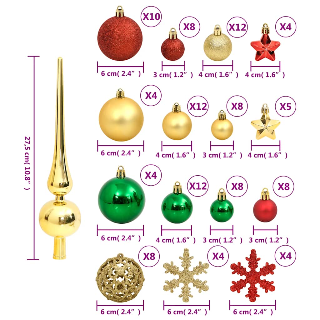 112-tlg. Weihnachtskugel-Set Rot Grün Golden Polystyrol