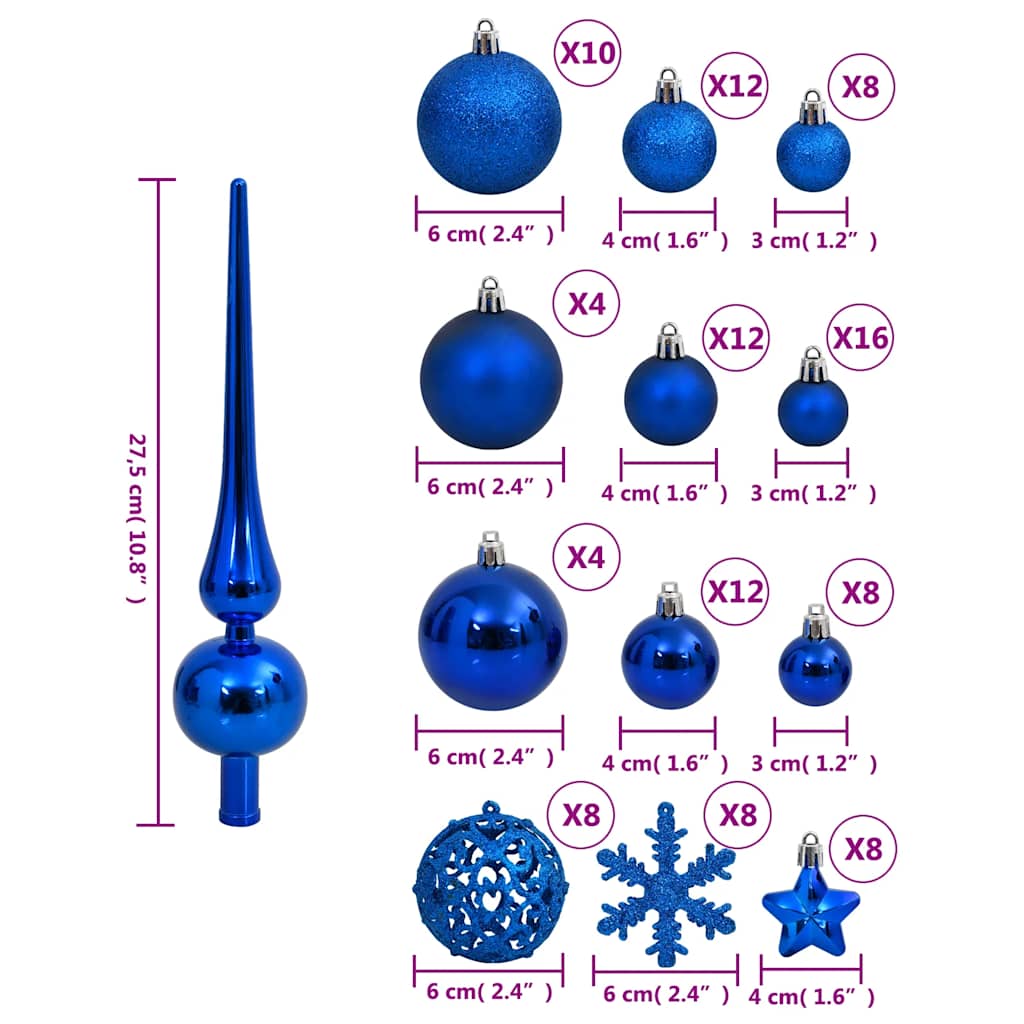 111-tlg. Weihnachtskugel-Set Blau Polystyrol
