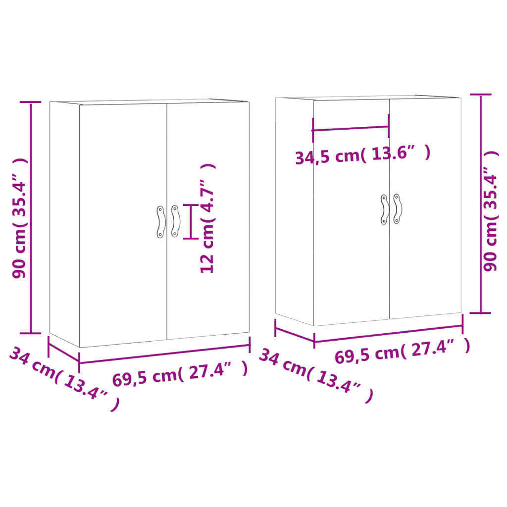 Wandschränke 2 Stk. Grau Sonoma 69,5x34x90 cm