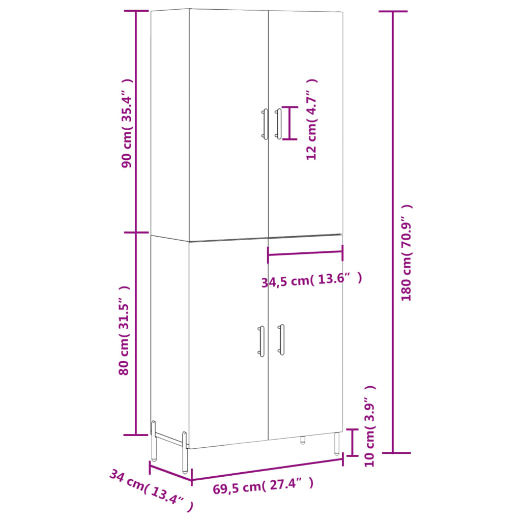 Highboard Sonoma-Eiche 69,5x34x180 cm Holzwerkstoff