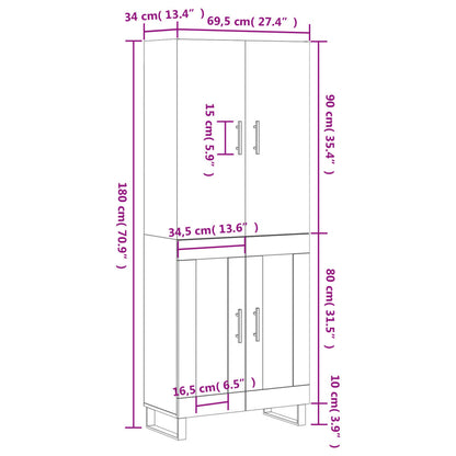 Highboard Weiß 69,5x34x180 cm Holzwerkstoff