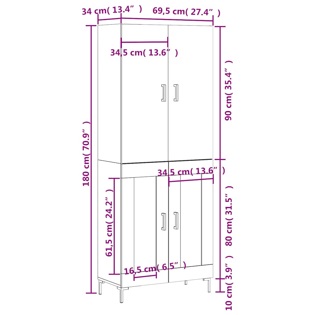 Highboard Betongrau 69,5x34x180 cm Holzwerkstoff