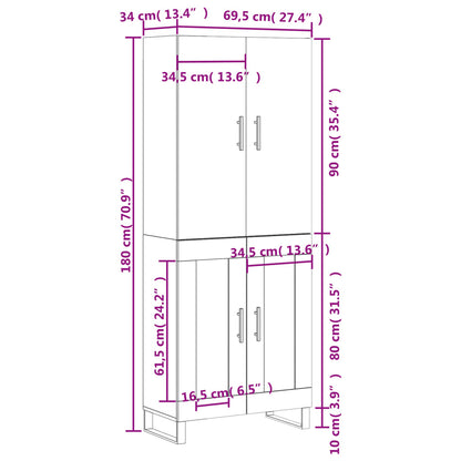 Highboard Weiß 69,5x34x180 cm Holzwerkstoff