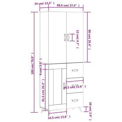 Highboard Weiß 69,5x34x180 cm Holzwerkstoff