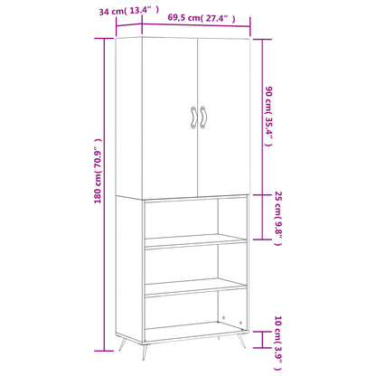 Highboard Weiß 69,5x34x180 cm Holzwerkstoff