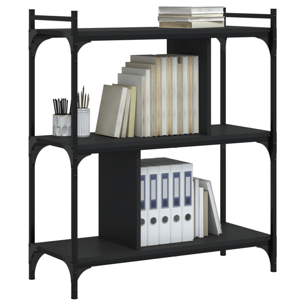 Bibliothèque 3 étagères noir 76x32x88 cm matière bois