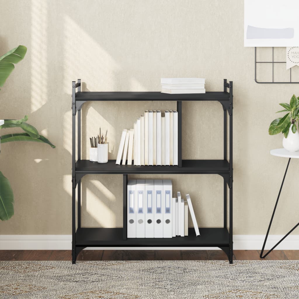 Bibliothèque 3 étagères noir 76x32x88 cm matière bois
