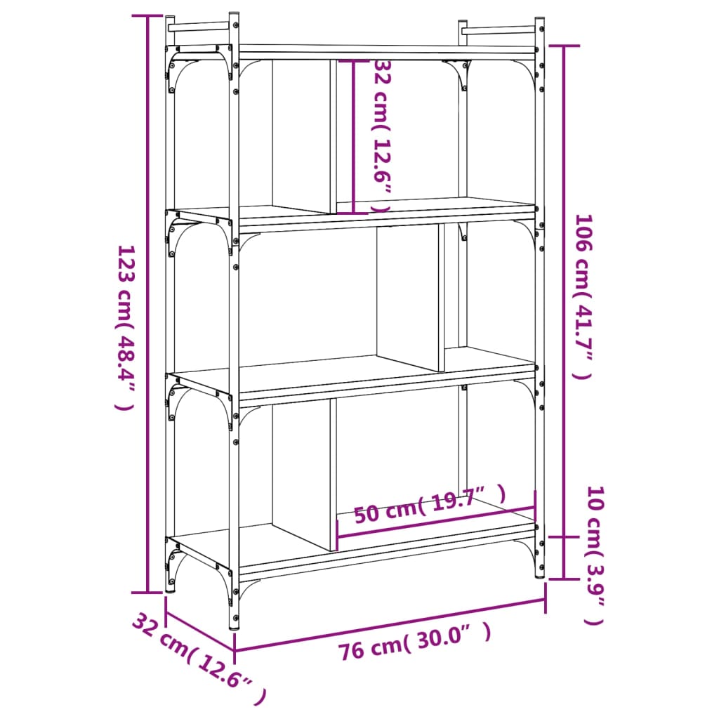 Bibliothèque 4 étagères noir 76x32x123 cm matière bois