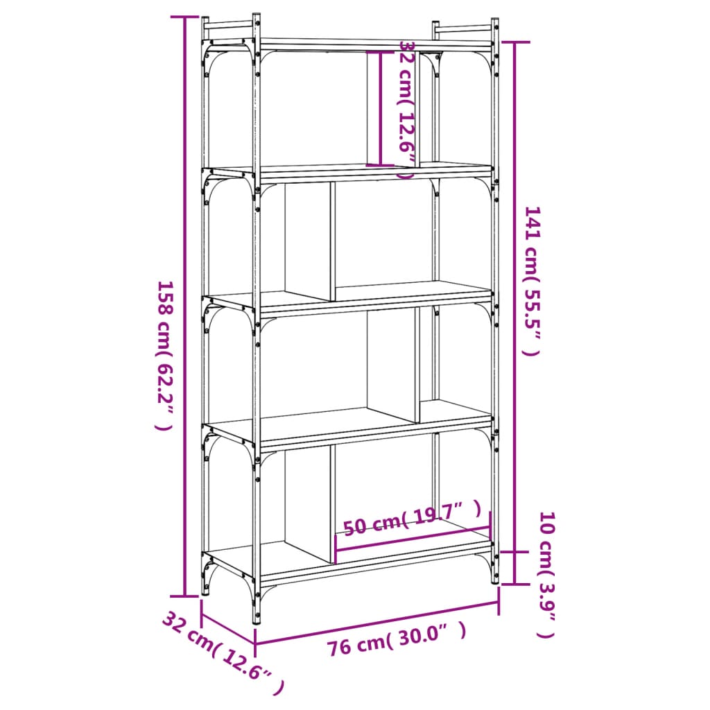 Bücherregal 5 Böden Sonoma-Eiche 76x32x158 cm Holzwerkstoff