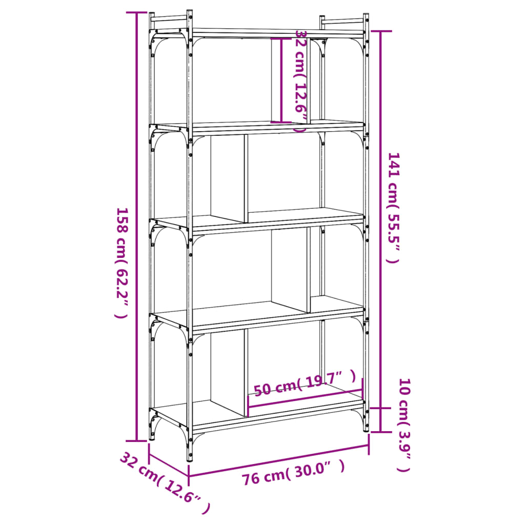 Bücherregal 5 Böden Räuchereiche 76x32x158 cm Holzwerkstoff