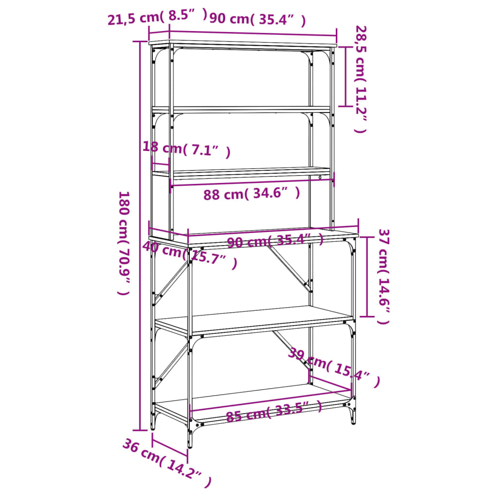 Etagère à pain 6 compartiments chêne fumé 90x40x180 cm matière bois