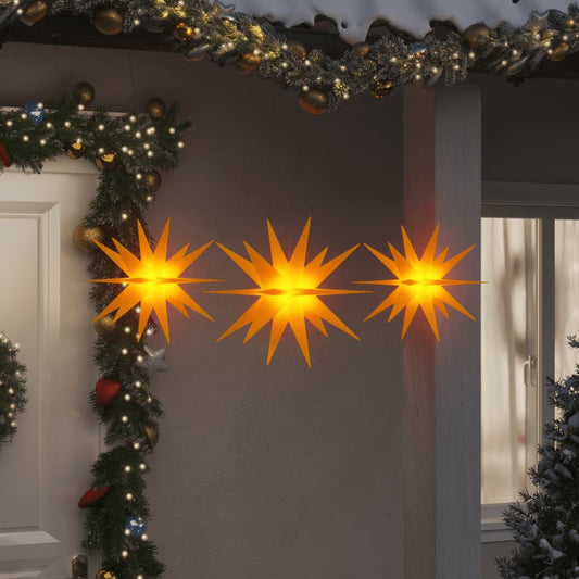 Étoiles de Noël LED 3 pièces pliables jaune.