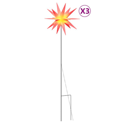 LED-Weihnachtssterne 3 Stk. mit Erdspießen Faltbar Rot 35 cm