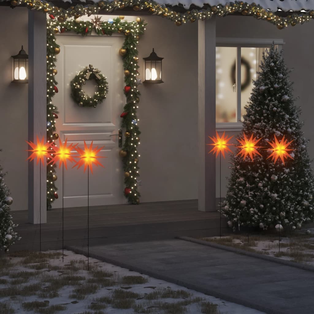 Étoiles de Noël LED 3 pièces avec piquets de sol pliables rouge 35 cm