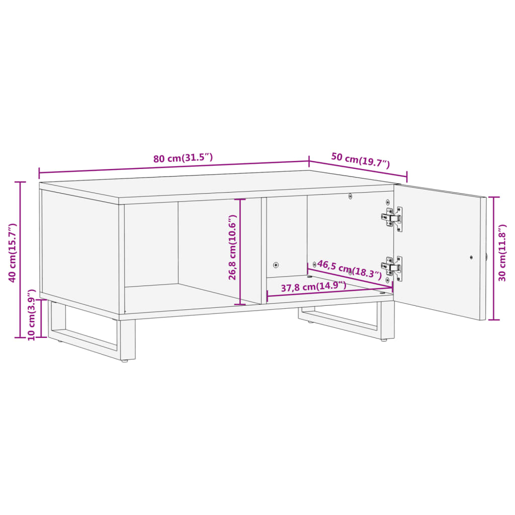 Couchtisch Braun und Schwarz 80x50x40 cm Massivholz Mango