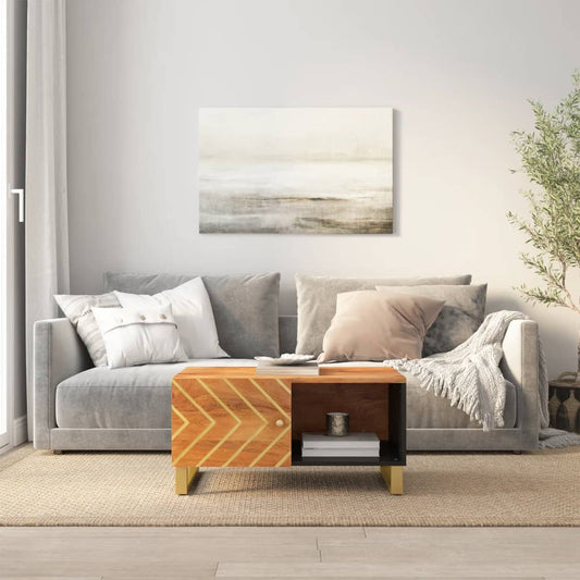 Table basse marron et noir 80x50x40 cm en manguier massif