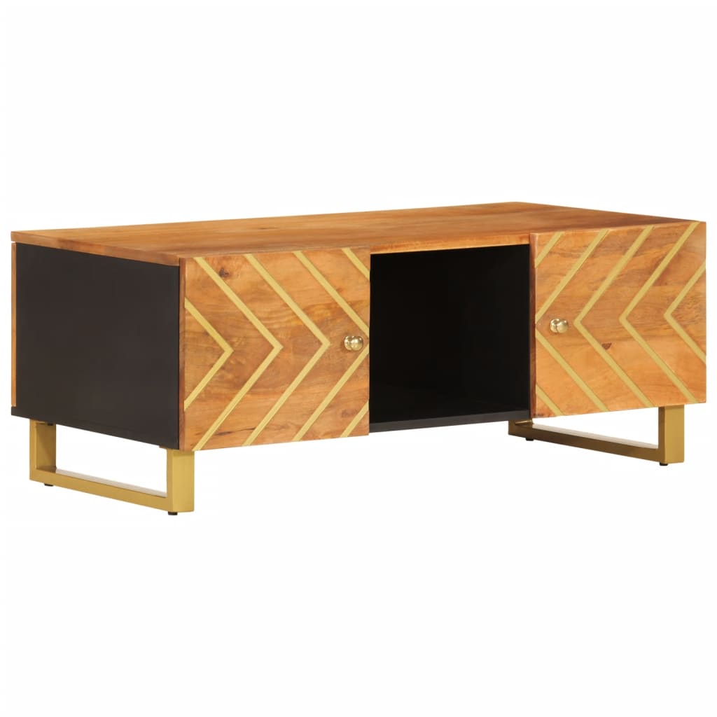 Table basse marron et noir 100x54x40 cm en bois de manguier massif