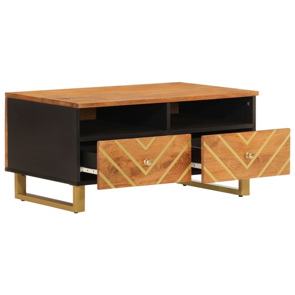 Table basse marron et noir 80x54x40 cm en bois de manguier massif