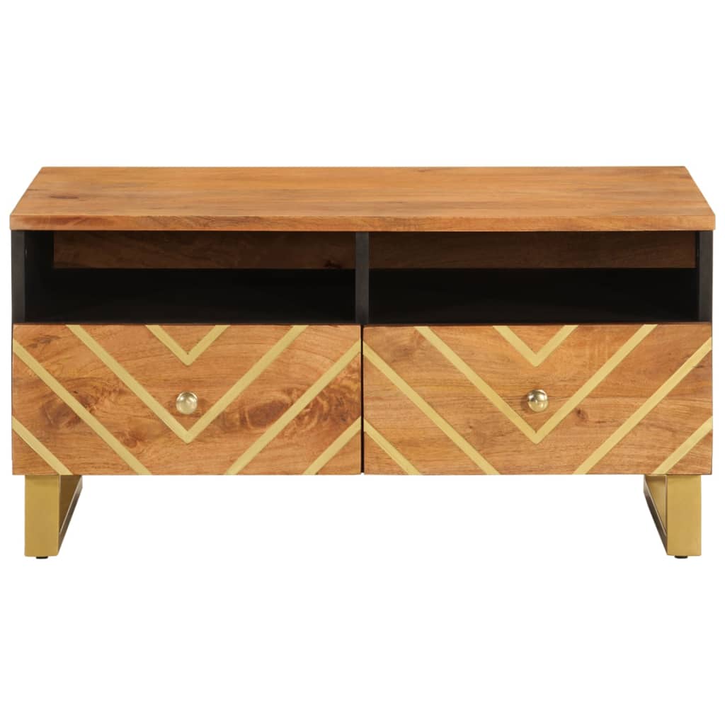 Table basse marron et noir 80x54x40 cm en bois de manguier massif