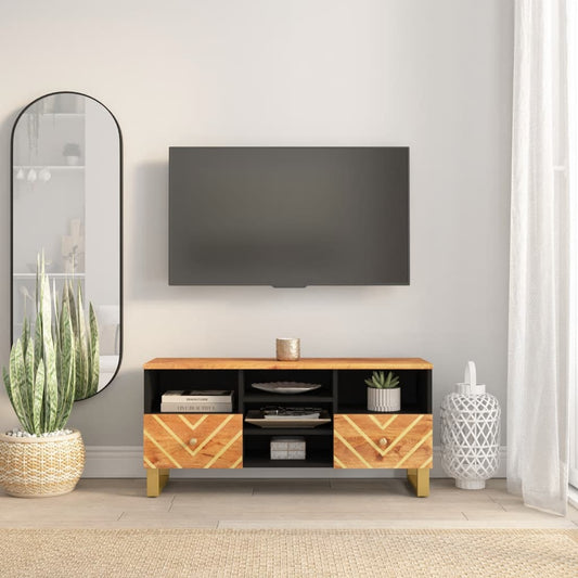 TV-Schrank Braun und Schwarz 100x33,5x46 cm Massivholz Mango