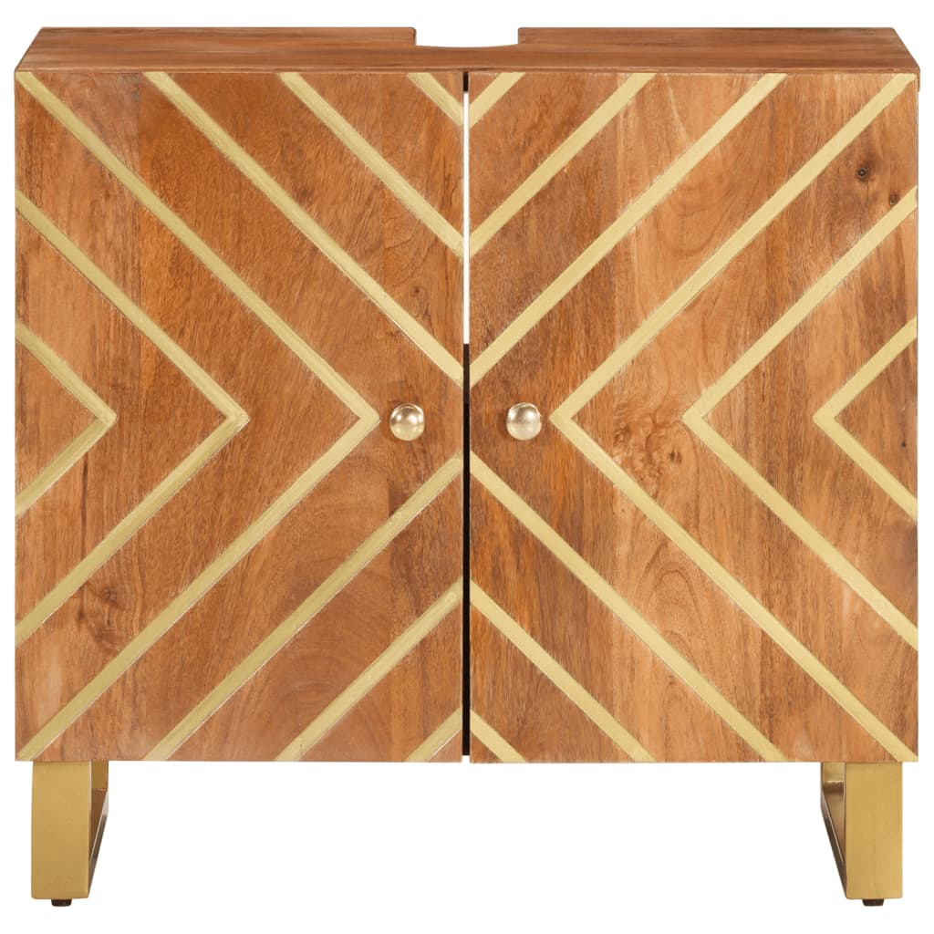 Waschbeckenunterschrank Braun und Schwarz Massivholz Mango
