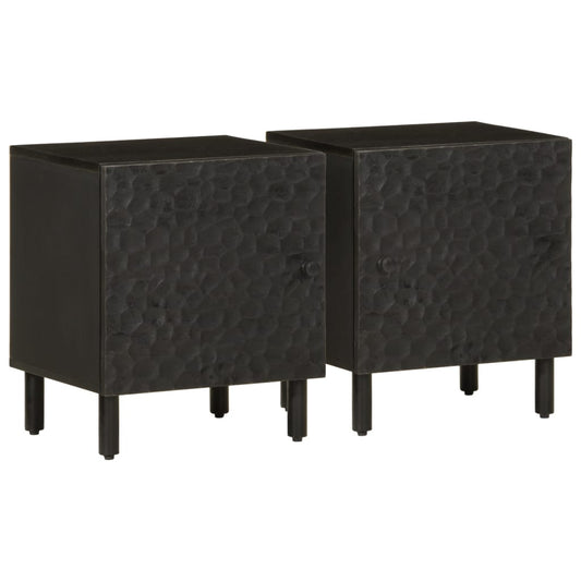 Tables de chevet 2 pcs. Noir 40x33x46 cm en bois de manguier massif