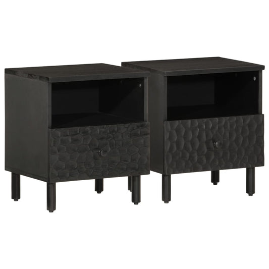 Tables de chevet 2 pcs. Noir 40x33x46 cm en bois de manguier massif