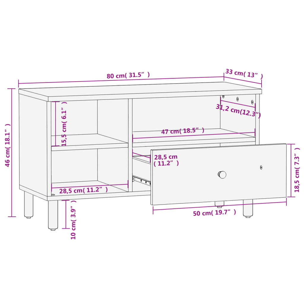 TV-Schrank 80x33x46 cm Massivholz Mango