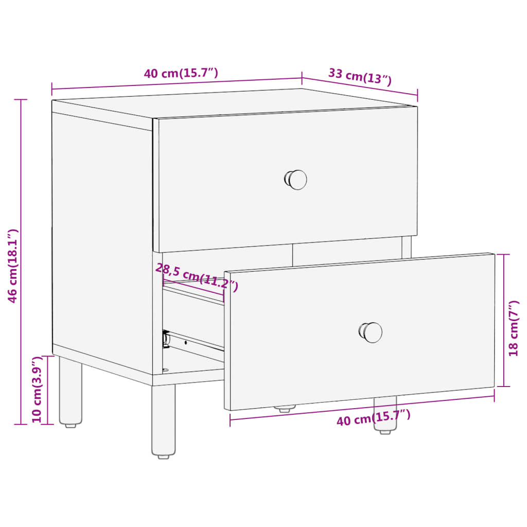 Nachttisch 40x33x46 cm Massivholz Akazie