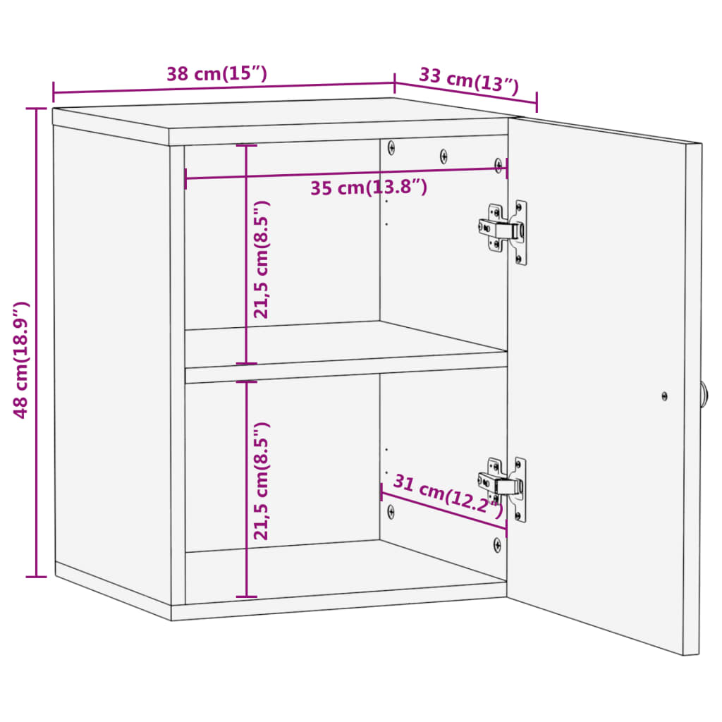 Meuble mural de salle de bain 38x33x48 cm en bois d'acacia massif