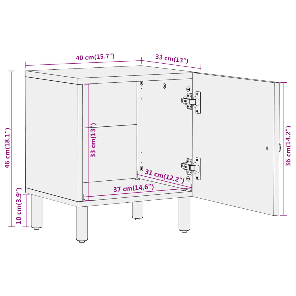 Table de chevet 40x33x46 cm en bois de manguier massif