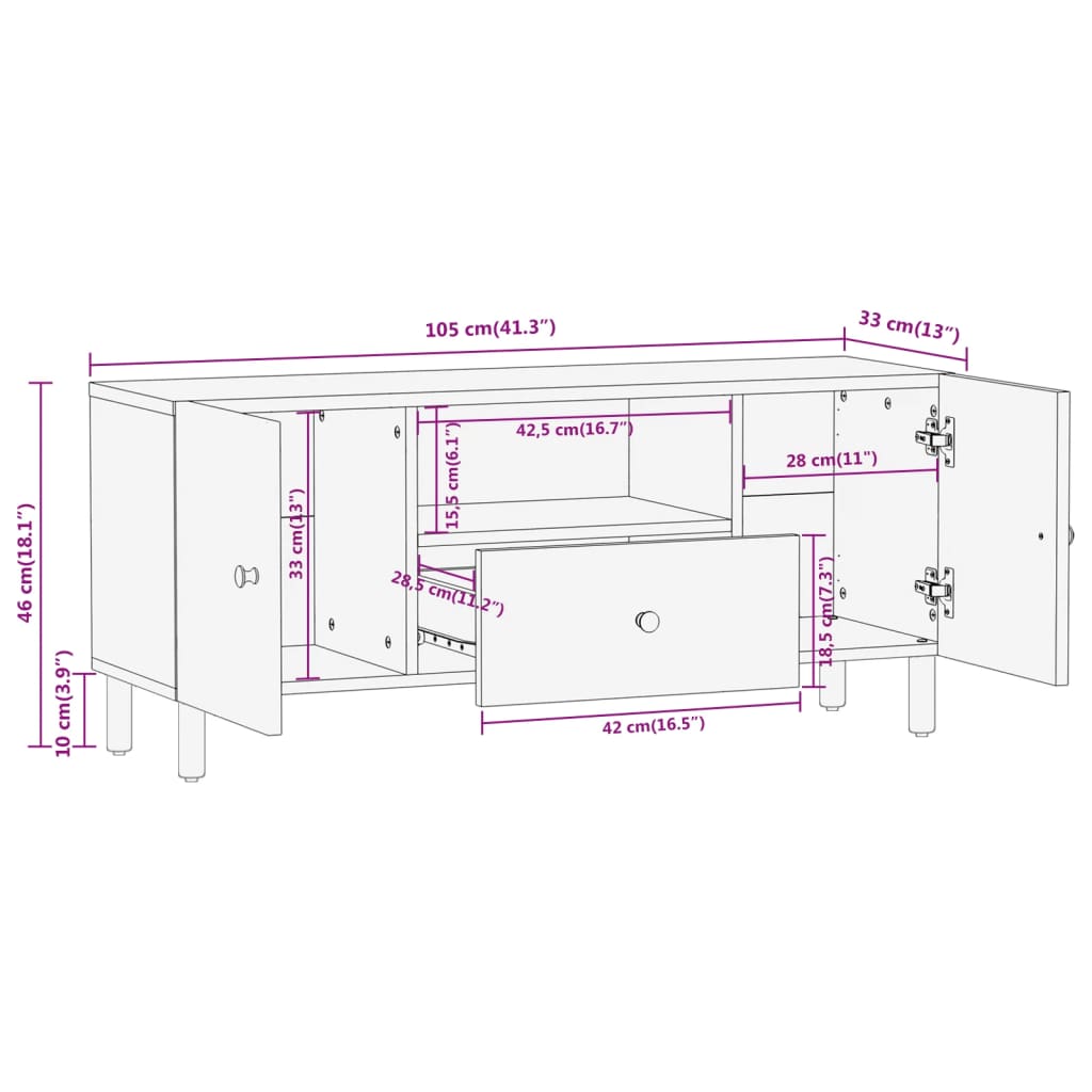 TV-Schrank 105x33x46 cm Massivholz Mango