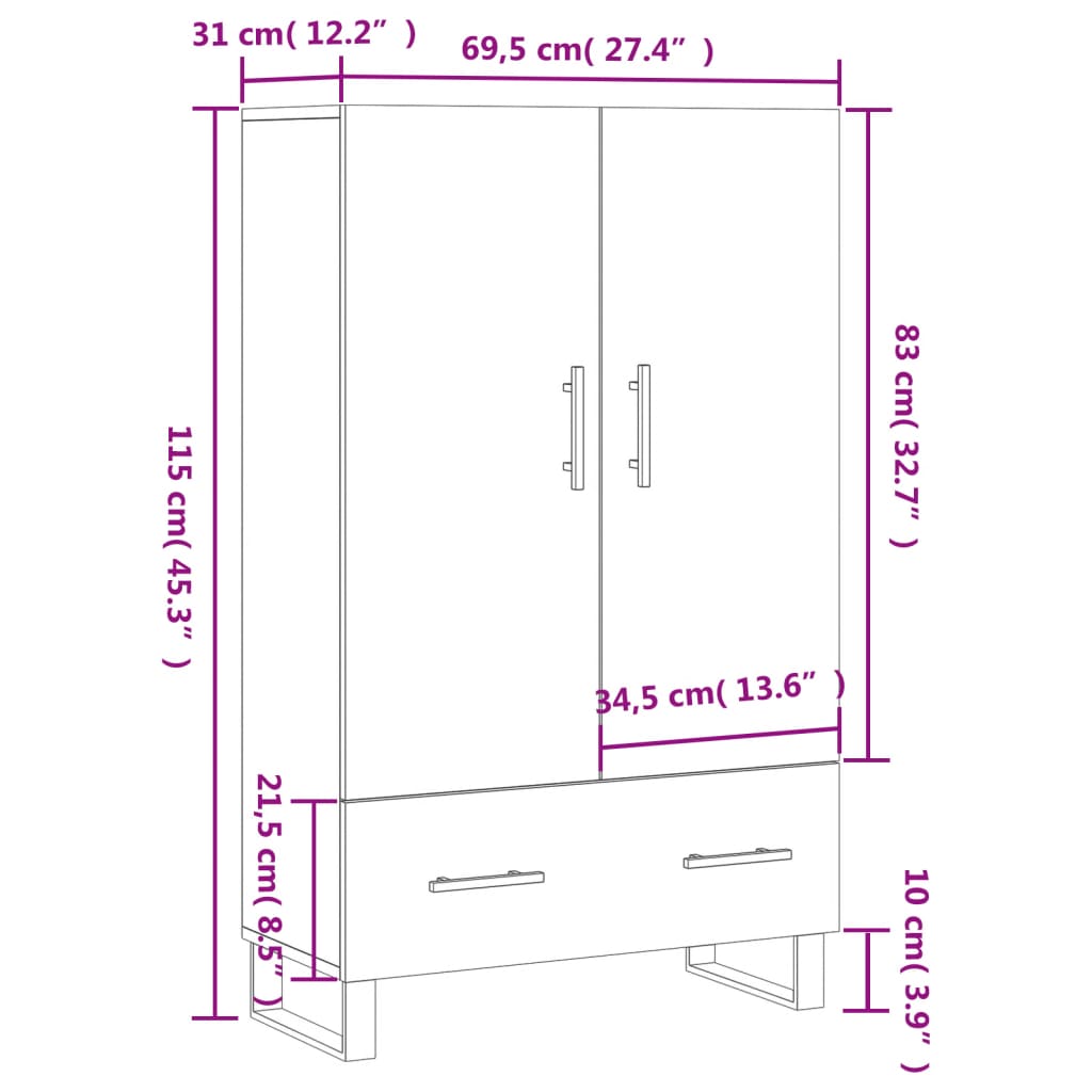 Highboard Weiß 69,5x31x115 cm Holzwerkstoff