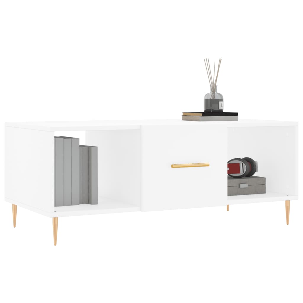 Table basse blanche 102x50x40 cm en bois