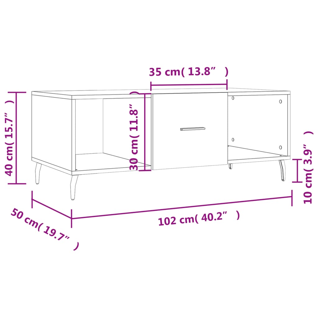 Table basse blanche 102x50x40 cm en bois