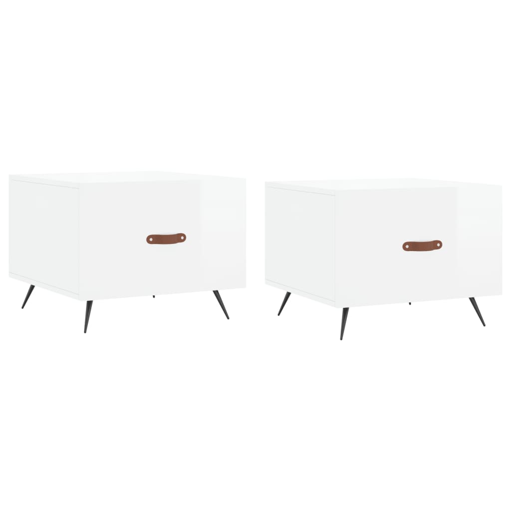 Tables basses 2 pcs. blanc brillant 50x50x40 cm en bois