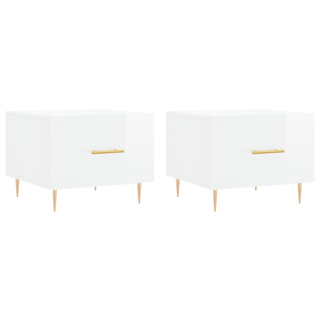 Tables basses 2 pcs. blanc brillant 50x50x40 cm en bois