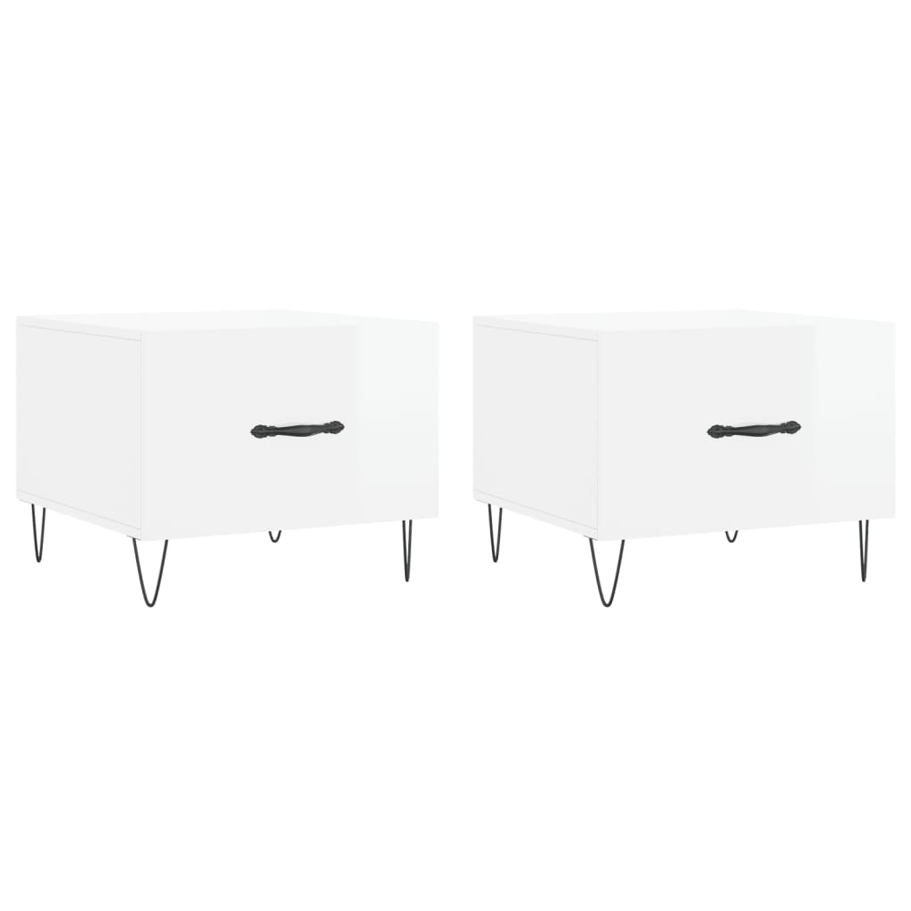 Tables basses 2 pcs. blanc brillant 50x50x40 cm en bois