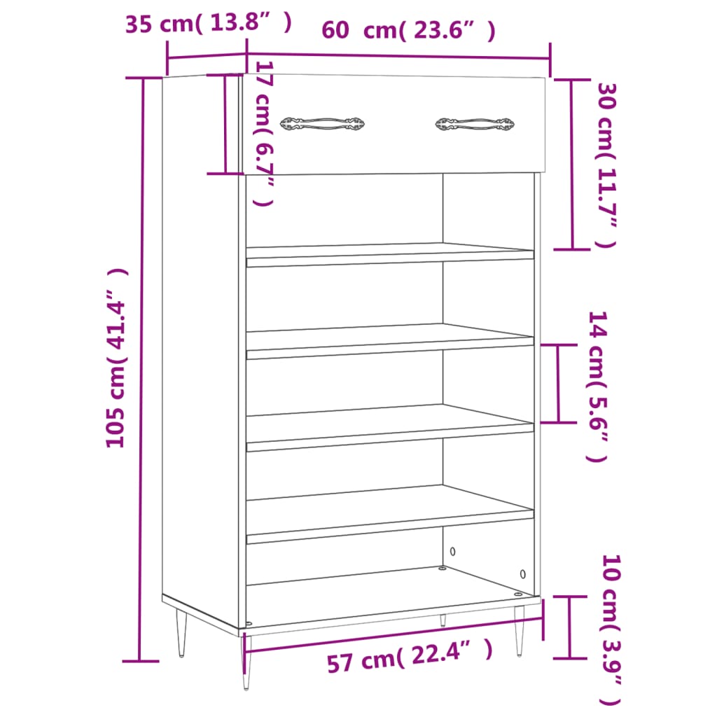 Schuhschrank Weiß 60x35x105 cm Holzwerkstoff