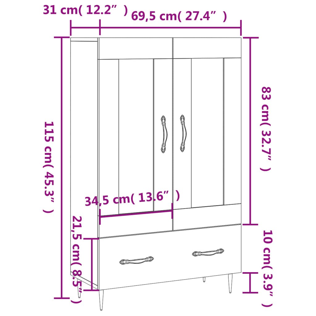 Highboard Sonoma-Eiche 69,5x31x115 cm Holzwerkstoff