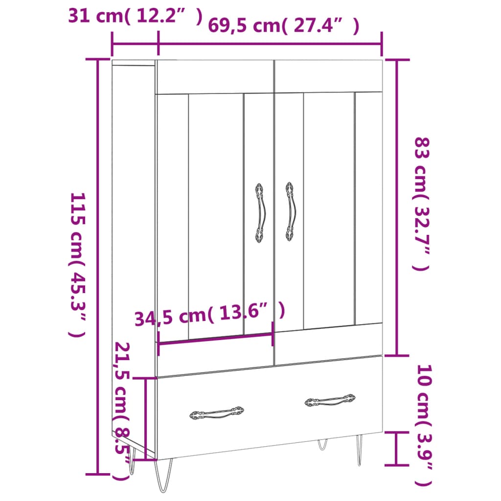 Highboard Grau Sonoma 69,5x31x115 cm Holzwerkstoff