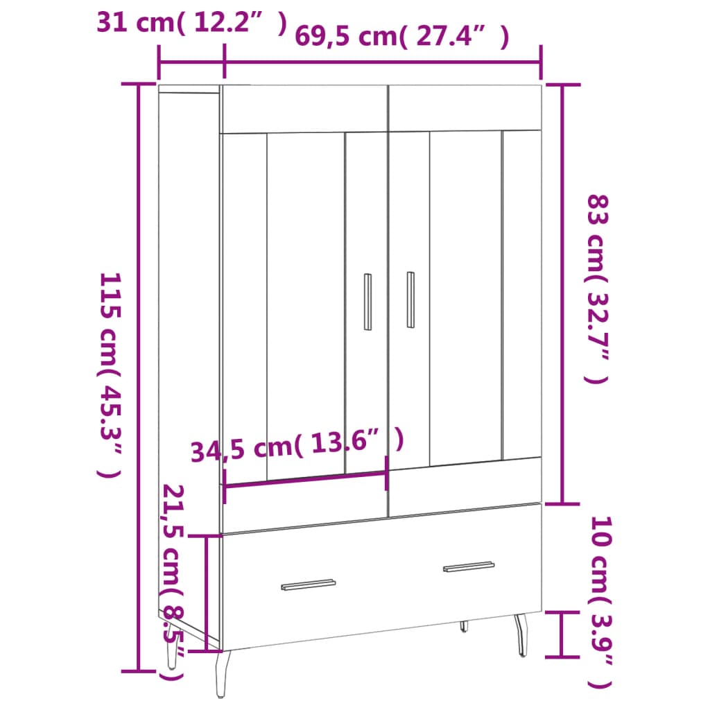Highboard Sonoma-Eiche 69,5x31x115 cm Holzwerkstoff