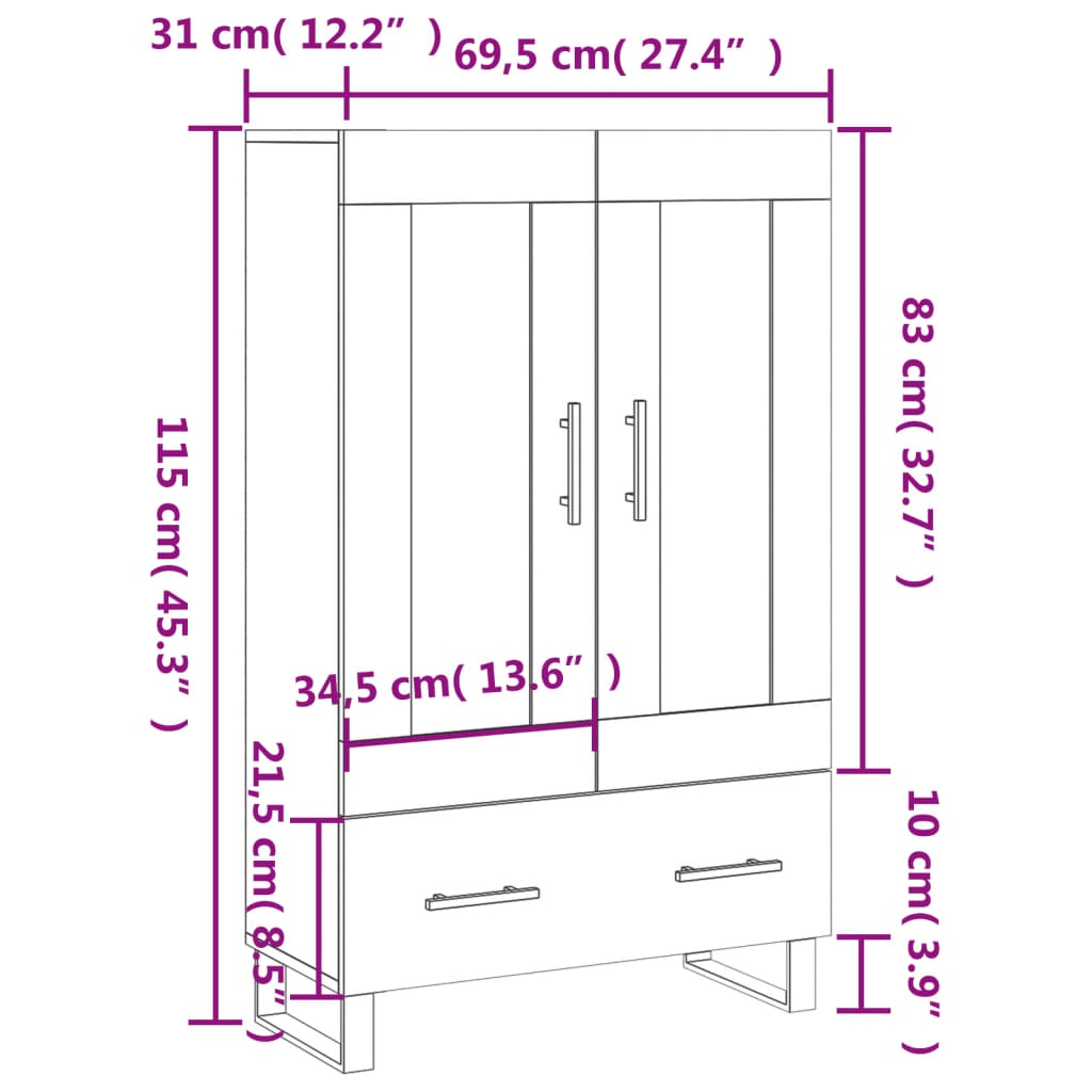 Highboard Weiß 69,5x31x115 cm Holzwerkstoff