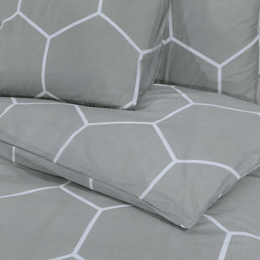 Bettwäsche-Set Grau und Weiß 200x200 cm Baumwolle