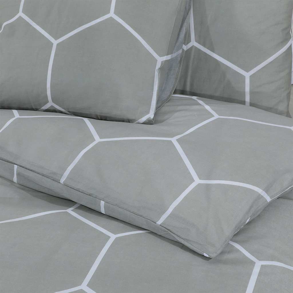 Bettwäsche-Set Grau und Weiß 200x200 cm Baumwolle