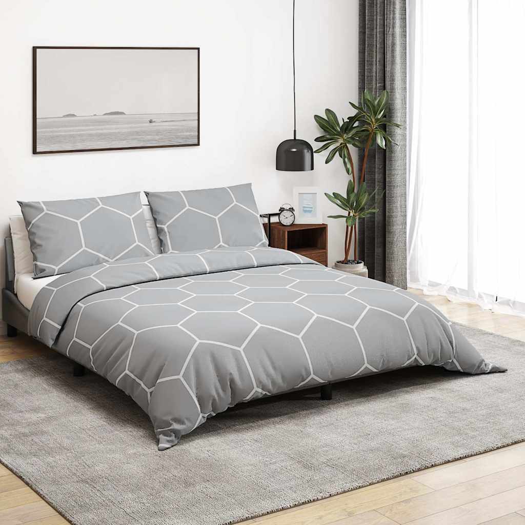Bettwäsche-Set Grau und Weiß 200x200 cm Baumwolle