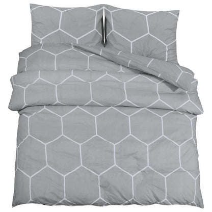 Bettwäsche-Set Grau und Weiß 225x220 cm Baumwolle
