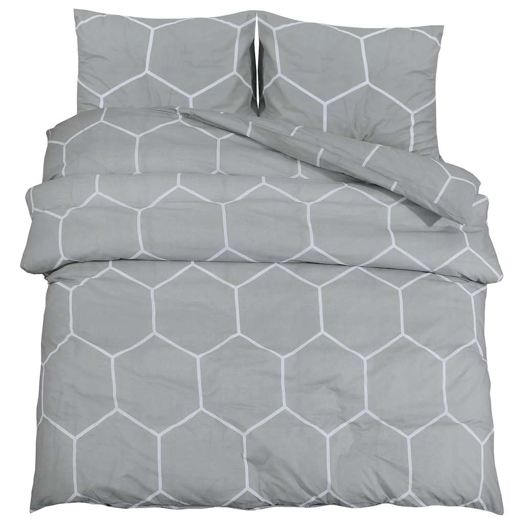 Bettwäsche-Set Grau und Weiß 260x220 cm Baumwolle