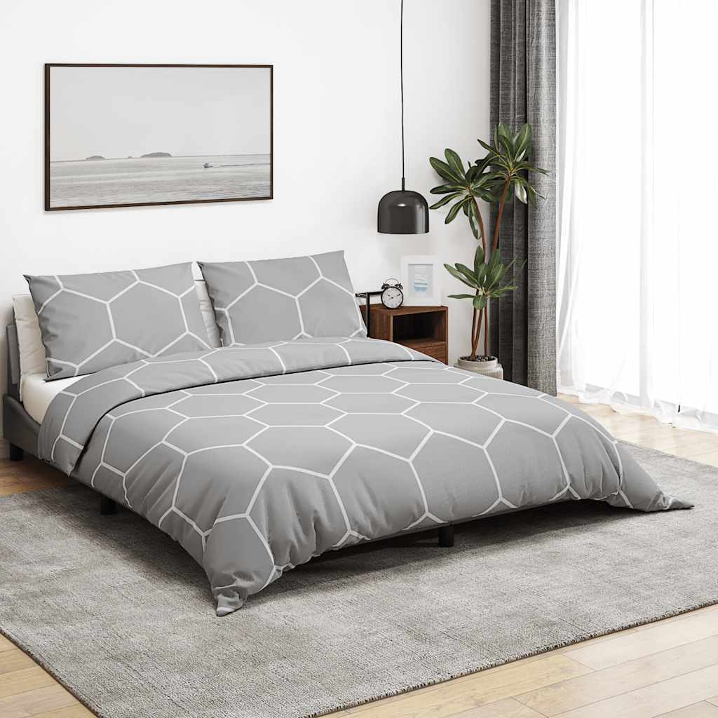 Bettwäsche-Set Grau und Weiß 260x220 cm Baumwolle