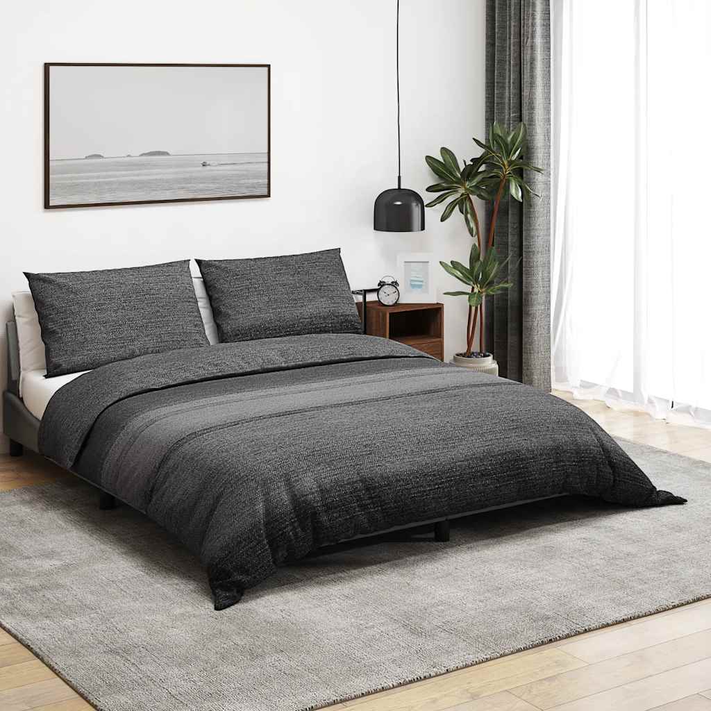Bettwäsche-Set Dunkelgrau und Schwarz 200x200 cm Baumwolle